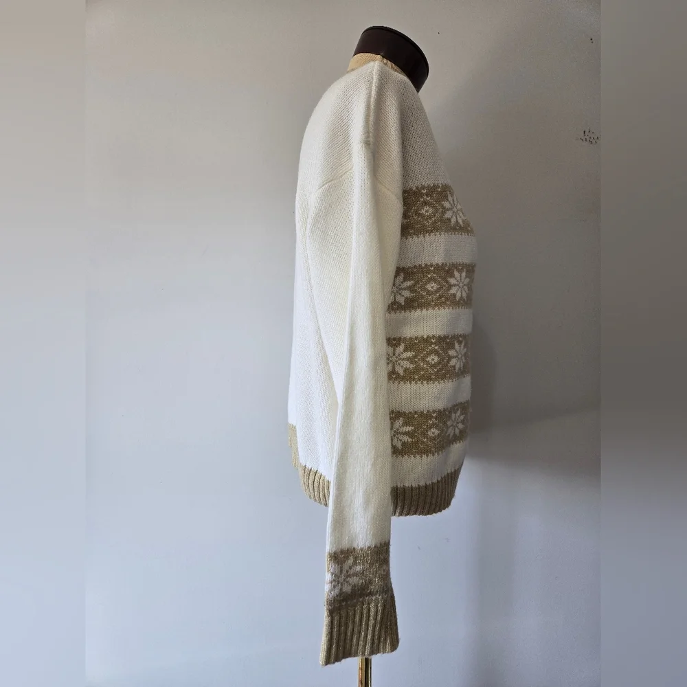 TOMMY HILFIGER Cream & Gold Snowflake Knit Sweater. Size Small - Picture 6 of 11